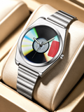 Montre argentée à cadran disque irisé