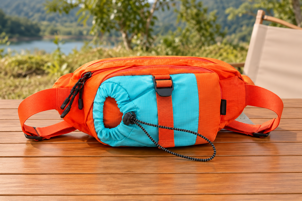 Sac banane orange et turquoise à cordon