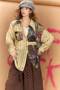 Chemise asymétrique rayée à patchs illustrés