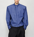 Chemise bleue rayée à plastron pointu