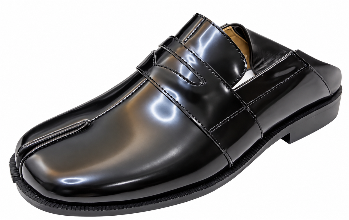 Mocassins noirs brillants à bout séparé