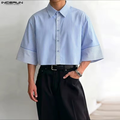 Chemise courte rayée à larges revers de manches
