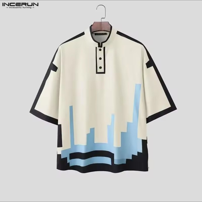 Polo graphique écru et bleu