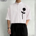 Chemise courte rayée à rose noire
