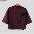 Chemise courte texturée à rose noire