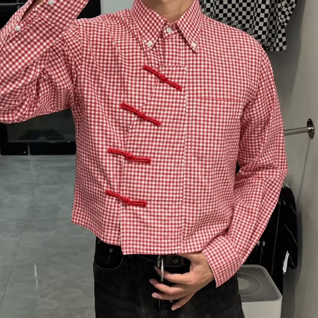 Chemise vichy à fermeture par brandebourgs