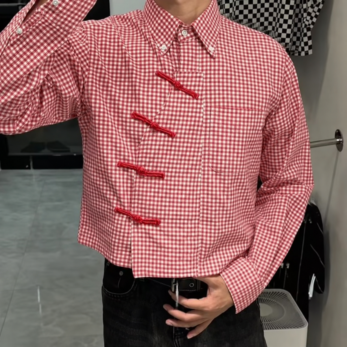 Chemise vichy à fermeture par brandebourgs